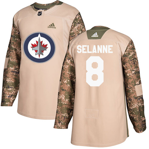 Adidas Jets #8 Teemu Selanne Camo Authentic Veterans Day Stitched NHL Jersey
